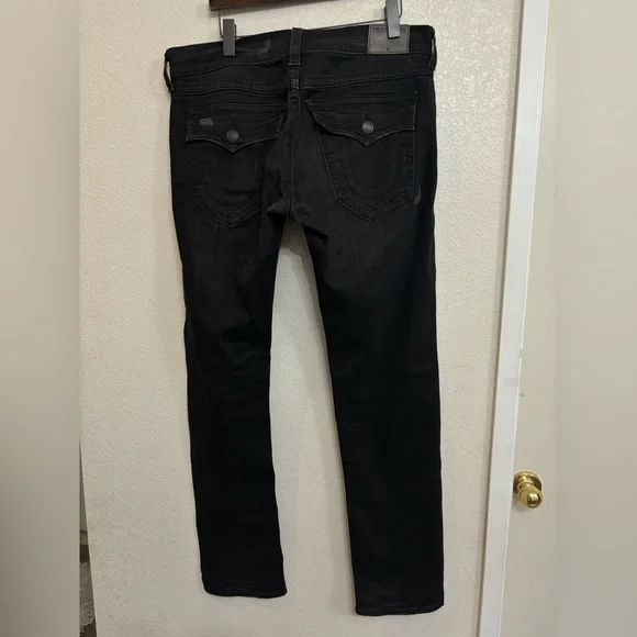 True Religion Geno Relaxed Slim Black Distressed Moto Jean Y2K Grunge Streetwear - Picture 3 of 13